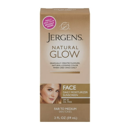 Jergens Natural Glow Face Moisturizer Self Tanner Daily Sunscreen - SPF 20 - 2 fl oz - Fair To Medium