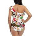 thumbnail image 5 of Easygdp Christmas Gingerbread Cookies Women's One Shoulder Ruffle Monokini Bathing Suits with Removable Chest Pad, Quick Drying - Small, 5 of 8