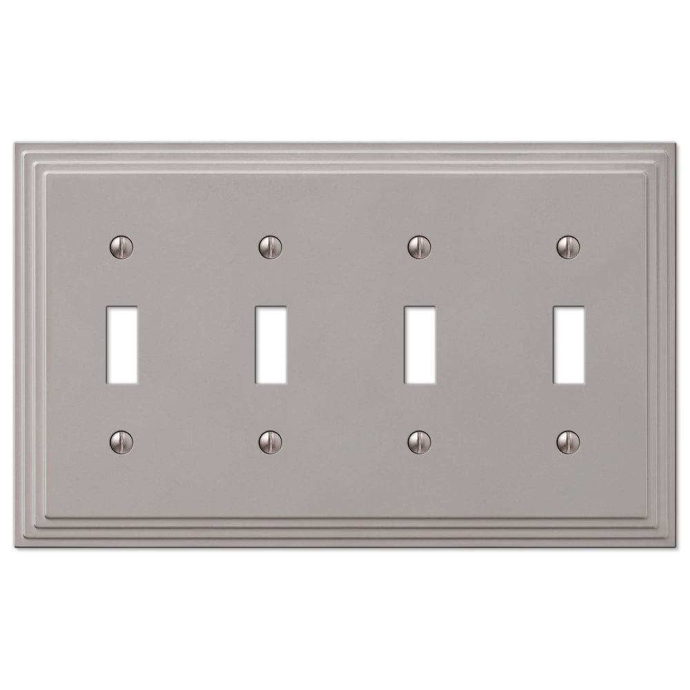 Step Design Four Toggle Wall Switch Plate Cover - Satin Nickel