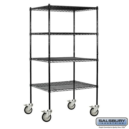 Salsbury Industries 9634M-BLK Wire Shelving - Mobile - 36 Inches Wide - 80 Inches High - 24 Inches Deep - Black