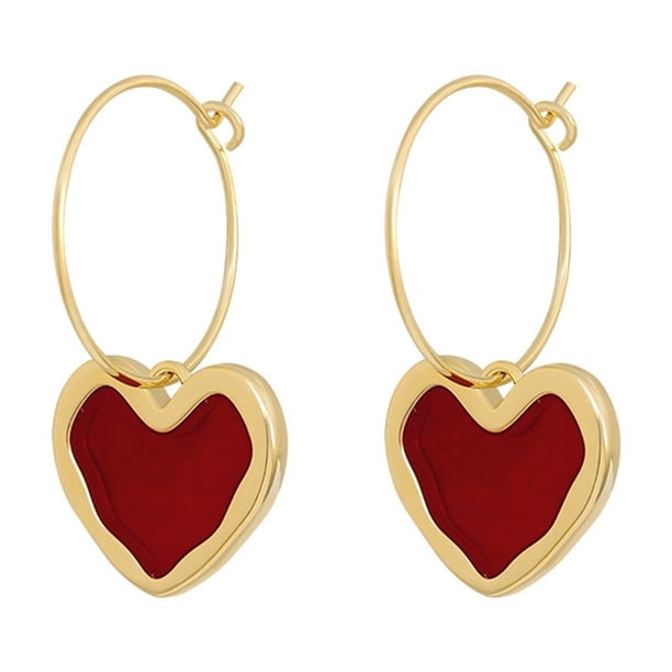 Vino Pendientes Corazón Rojo Temperamento Internet Personalidad Pendientes Retro Peach Corazón Versátil