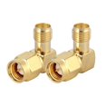 thumbnail image 1 of Adaptador Coaxial RF De ángulo Recto SMA Hembra A SMA Macho De 2 Piezas, Conector De Latón Puro De Alta Frecuencia Y Baja Pérdida, Con Resistencia A La Corrosión ácida A Alta, 1 of 7