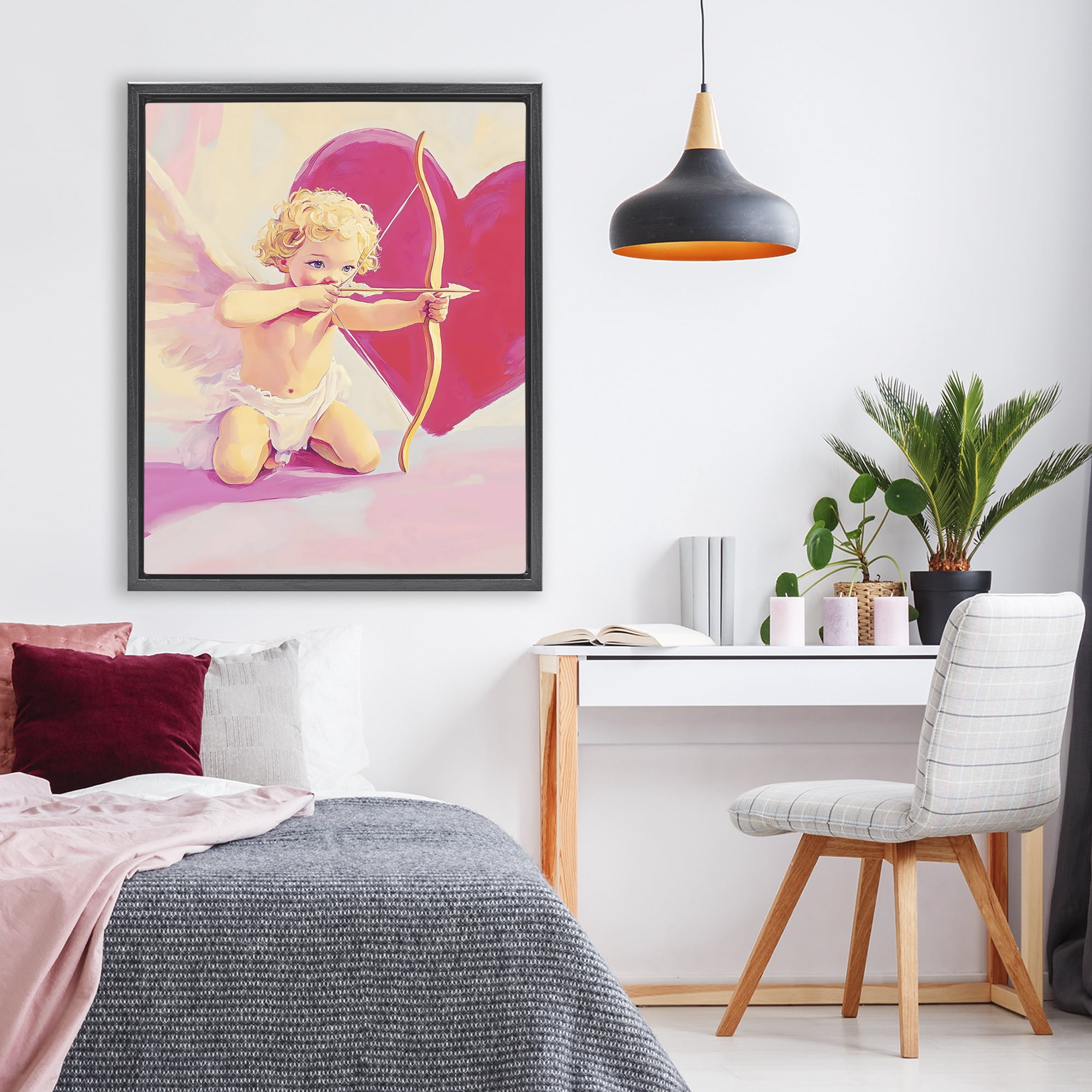 Stupell Industries Cupid Shooting Arrow with Heart Black Framed Floater Canvas Wall Art, design by The Prints Vibe