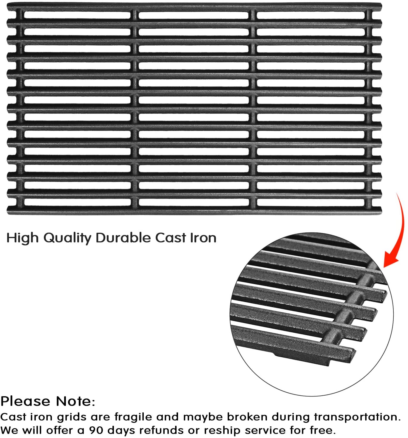 Hisencn Cast Iron Cooking Grates for Charbroil Performance 463448021  463449021 463466522 463455021 5-Burner Grill, for Charbroil 463436215  463433016 463432215 4Burner Gas Grill, 3Pack Grill Grates