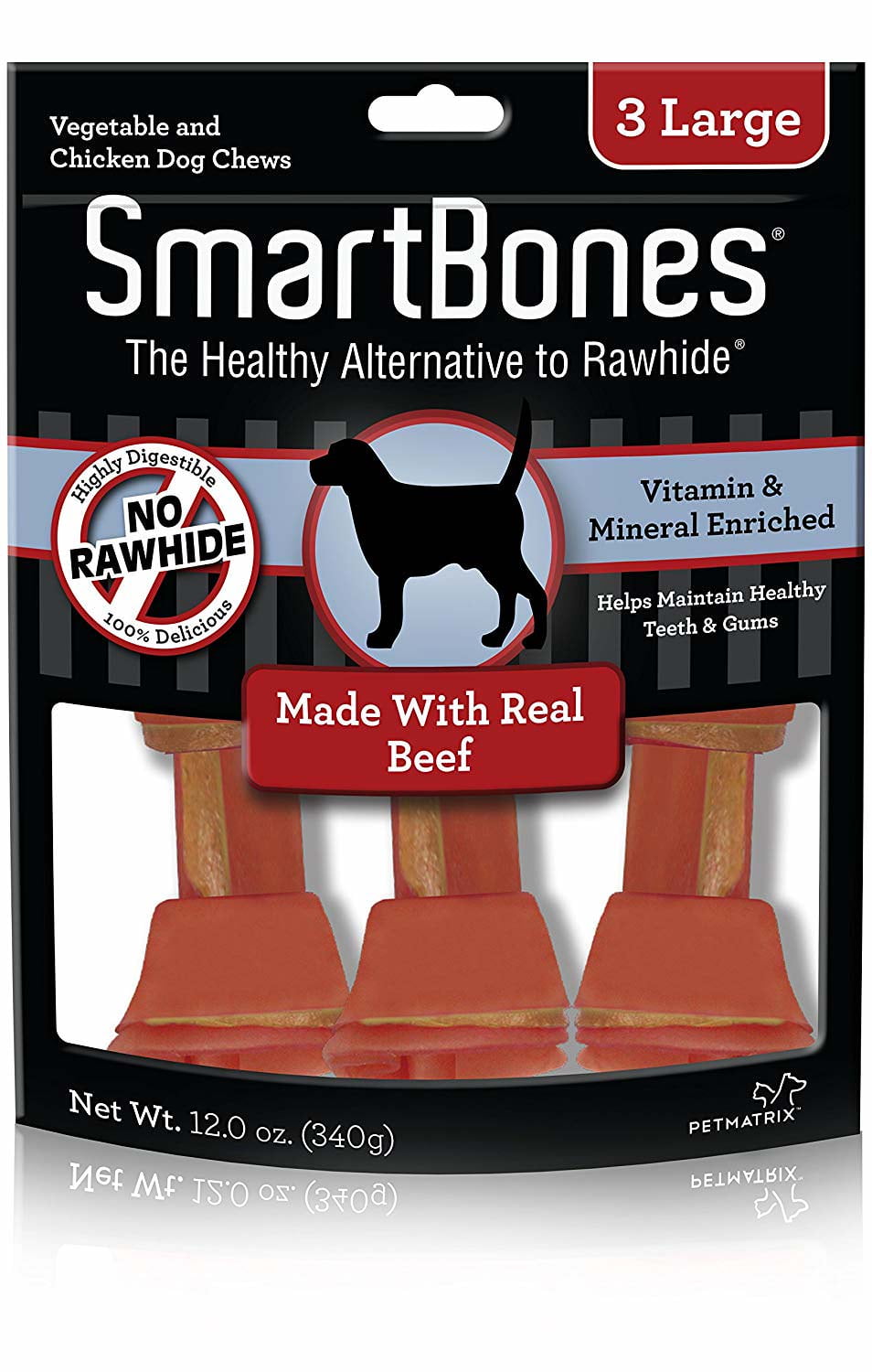 SmartBones Large Chews With Real Beef 3 Count, RawhideFreeChews For