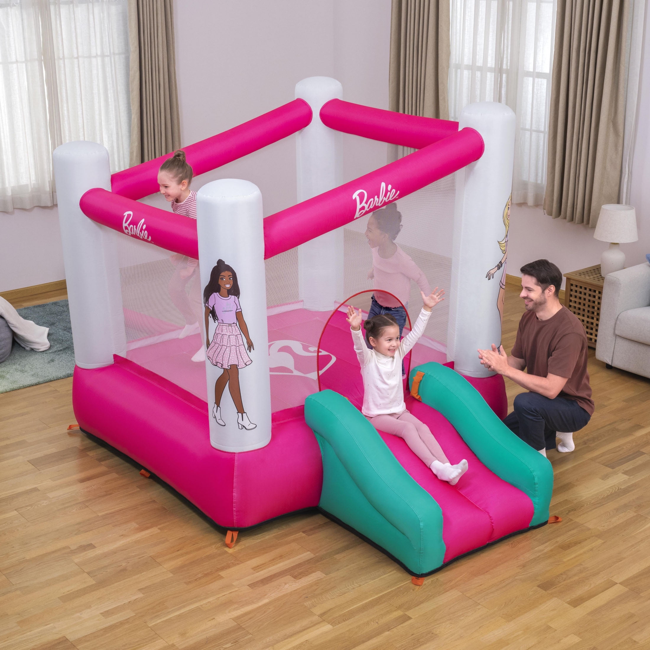 Barbie Bounce House with Extra-Wide Slide, Mesh Walls and Blower, Indoor/Outdoor, Ages 3+