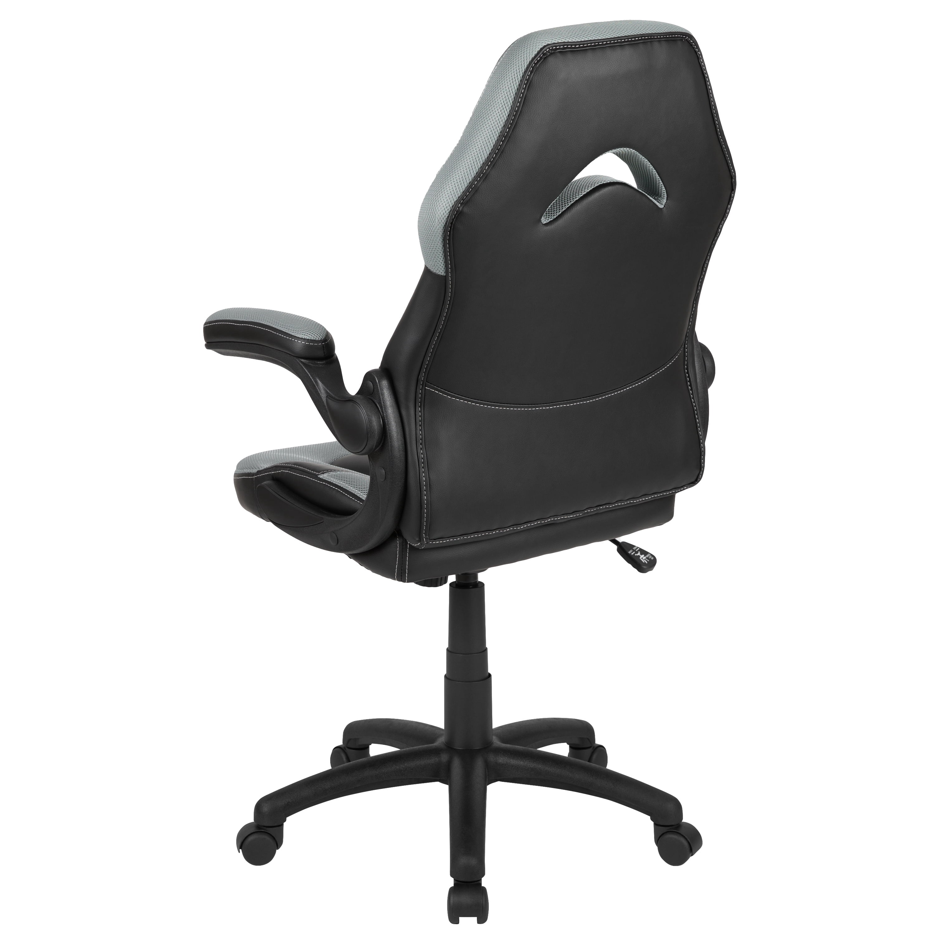 BlackArc High Back Gaming Chair with Gray and Black Faux Leather Upholstery, Height Adjustable Swivel Seat & Padded Flip-Up Arms