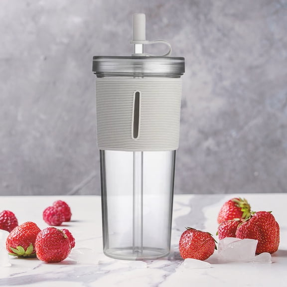 VeToyBs Acrylic Travel Tumbler with Lid and Straw | 32oz Insulated Double Wall Reusable Cups, Clear/ High Temperature Resistance