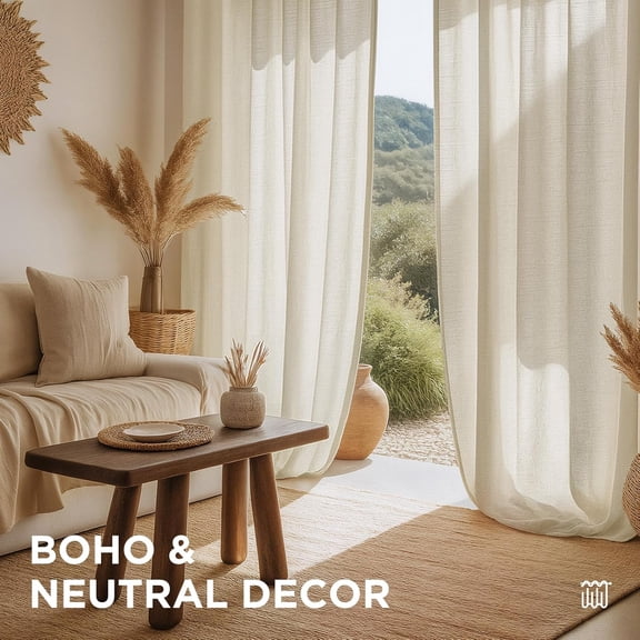 Linen Curtains 96 inch Length 2 Panel Set, Light Filtering Curtain for Living Room Bedroom, 52 inch Wide Drapes with Rod Pocket Back Tab (96" Lx52 W, Ivory on Linen)