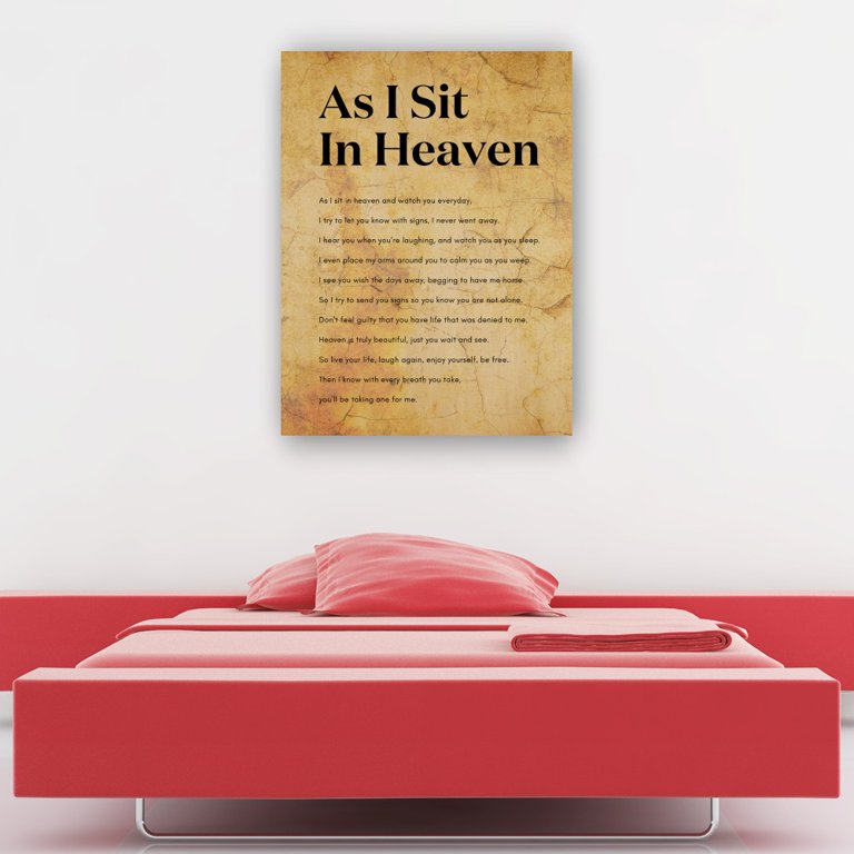 As I Sit In Heaven Printable Poem, In Loving Memory Wall Art, Words of Sympathy, Memorial Quotes Art, Gift for Loss Canvas Wall Art Decor Poster Print Frame 12x18inch(30x45cm