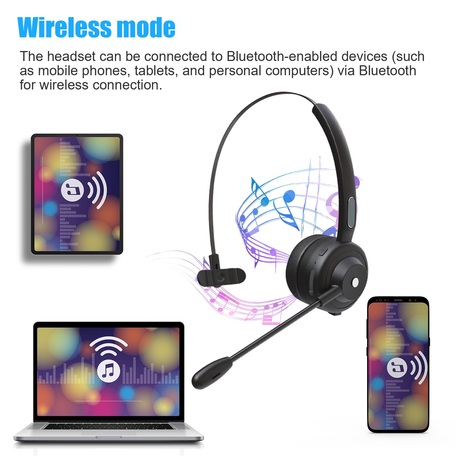 Trucker Bluetooth Headset, Wireless Headset with Microphone, Noise Cancelling  Office Wireless On-Ear Headphones for Cell Phone, Skype, Truck Driver, Call Center