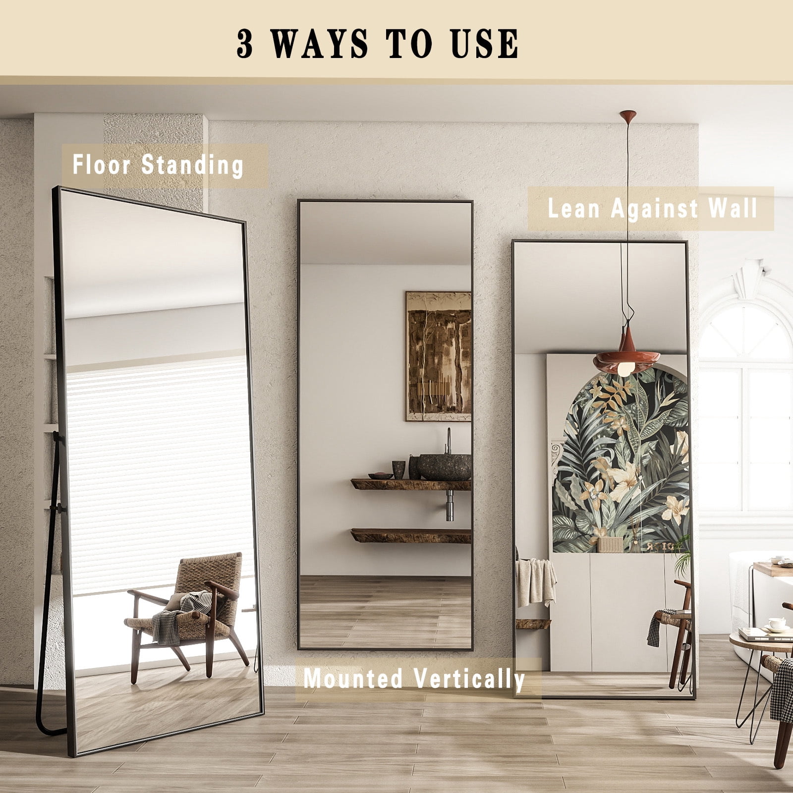 Lumora 64"x21" Full Length Mirror Rectangle Floor Mirror Wall-Mounted Leaning Mirror, Black