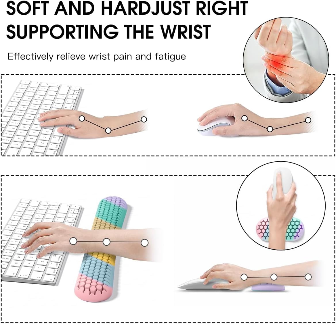 Keyboard Wrist Rest Set, ergonomic wrist pad for keyboard and mouse. Soft silicone wrist rest typing relieves wrist pain, suitable for offices, homes, games, Laptops and computers (Colorful)