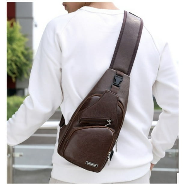 New Fashion Crossbody Bags for Men Chest Bag Pack Casual Bag Retro PU Leather Sling Shoulder Messenger Sling Bag Large Capacity Handbags