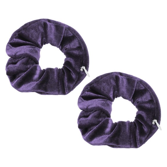 Uxcell 2pcs Velvet Scrunchie with Pocket Zipper (2 Inch) - Elastic Bands Hair Ties Girls Women Hidden Compartment Pockets, for Ponytail Holder Travel Coins Keys, Violet