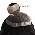 thumbnail image 5 of Men's Toupee Human Hair System Units Swiss Lace and NPU Around Men Hairpieces 30mm Wave Durable Male Hair Prosthesis (1B#Natural Black with Grey), 5 of 7