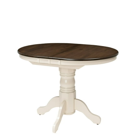 CorLiving Dillon Extendable Dark Brown and Cream Oval Pedestal Dining Table with 12in Butterfly