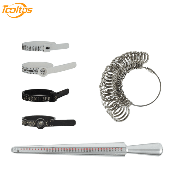 TOOLTOS 6 Pcs Ring Sizer Measuring Tool Kit, Ring Mandrel Measurer, Premium Steel Measuring Ring Tool, US Ring Size 0-13, Reusable Finger Size 1-17 USA Rings Size .