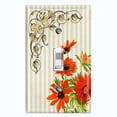 thumbnail image 1 of Metal Light Switch Plate Outlet Cover Orange Sunflower Striped Damask Tan FLW072, 1 of 13