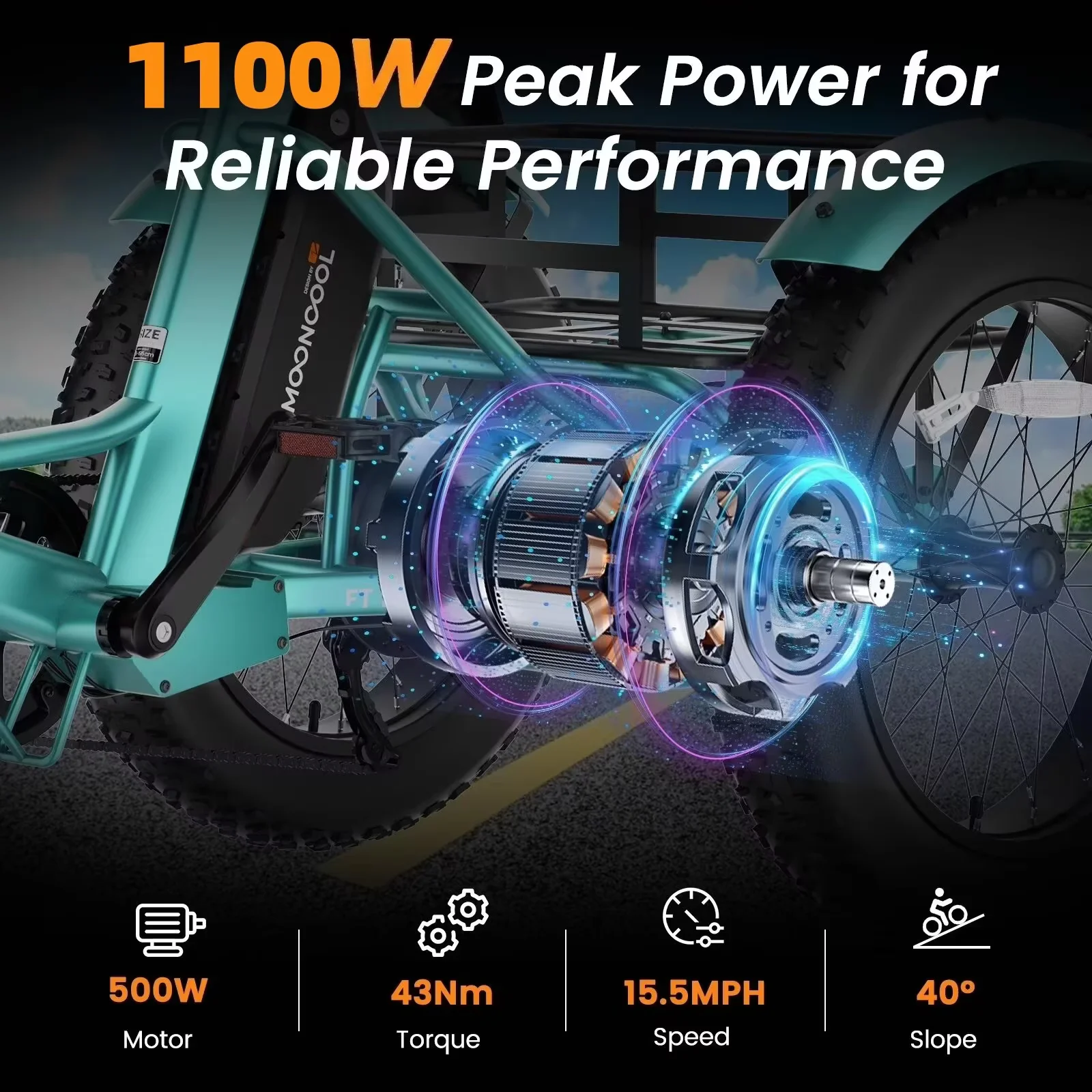 Lilypelle Peak 1100w Folding Electric Tricycle for Adults, 7 Speed 20" x 4.0 " Fat Tire 3 Wheel Aluminum Electric Bike W/ Differential & Suspension Fork, 48V 14.5Ah Battery, Up to 60Miles, 16Mph