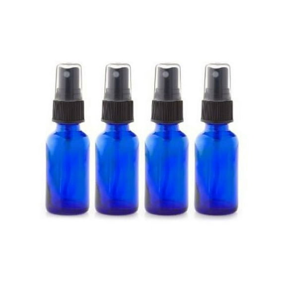 4 - 2oz Cobalt Blue Boston Round Glass with Black Fine Mist Sprayer