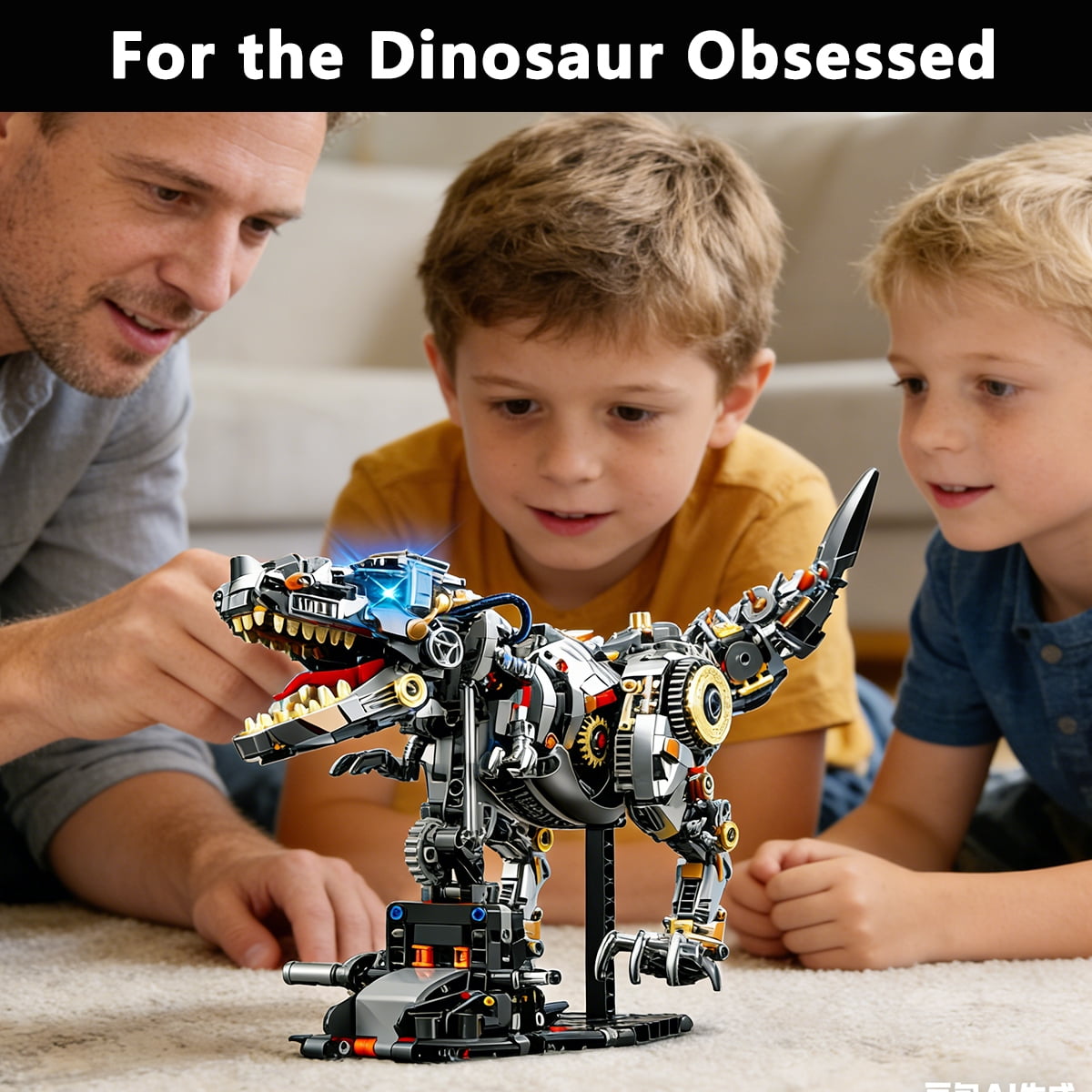 Mechanical T-Rex Building Set with Light-Up Eyes, 1268-Piece Dinosaur Model Kit for Adults & Kids 12+, STEM Toy with Movable Jaw for Home Office Decor
