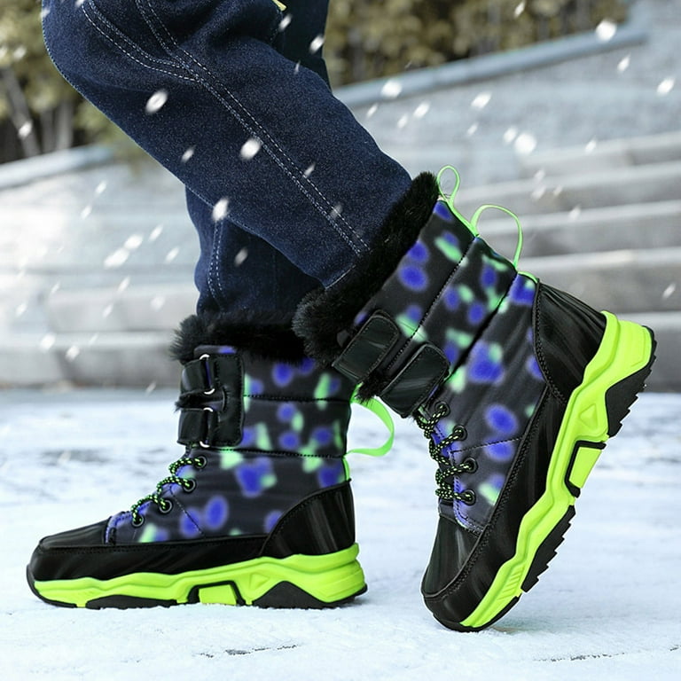 Children Shoes Thick Soled Plus Velvet Warm Snow Boots Outdoor High Top Fashionable Velvet Snow Boots Leather Boots for Kids Kid Boots for Girls Baby
