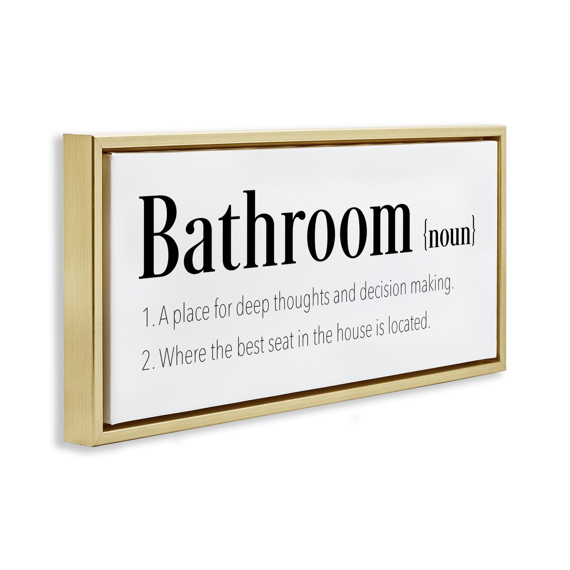 Stupell Industries Funny Bathroom Definition Bath & Laundry Painting Gold Floater Framed Canvas Art Print Wall Art, 25 x 11