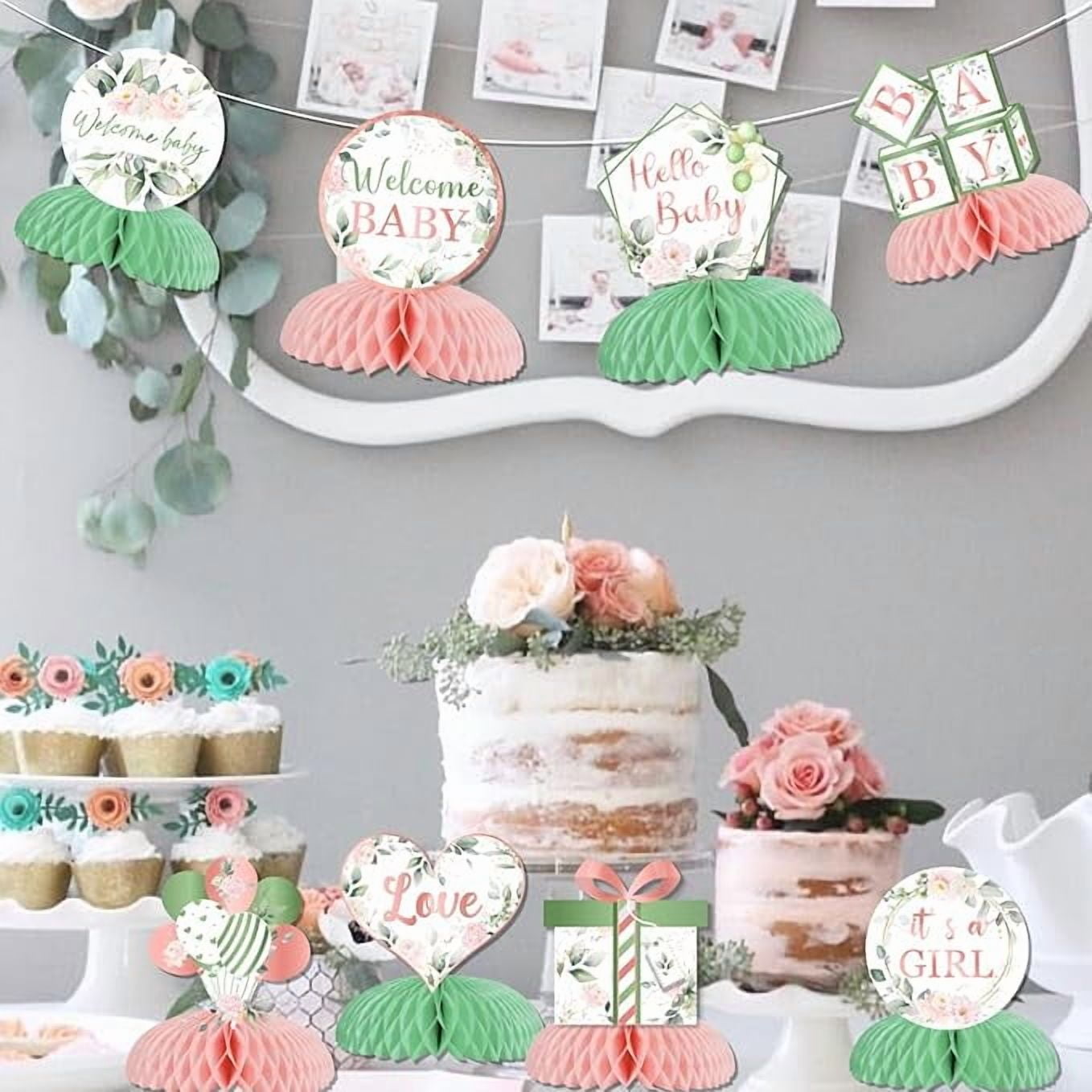 Sage Green and Pink Baby Shower Decorations for Girl - 8pcs Floral Honeycomb Centerpieces, Blush Pink Floral Baby Shower Table Decor, Greenery Botanical Its a Girl Party Decorations