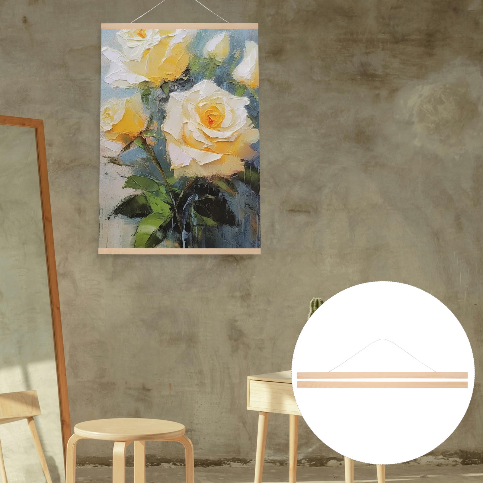 HOMEMAXS DIY Wooden Poster Hanger for Artwork Display Durable Khaki of 5 for Hanging Painting