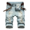 thumbnail image 2 of Shorts de mezclilla para hombre con perforaciones elásticas y bordes pulidos color claro, 2 of 6