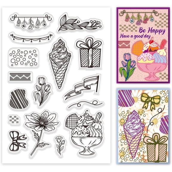 Everyday Desserts Clear Stamps Flower Rubber Stamps Silicone Stamp Transparent Seal Stamps for New Year's DIY Scrapbooking Photo Album Decorative Cards Making 6.2x4.3inch for making
