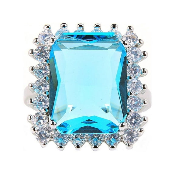 Maribeth Statement Ring Created Blue Topaz Clear Cz Womens Ginger Lyne Collection