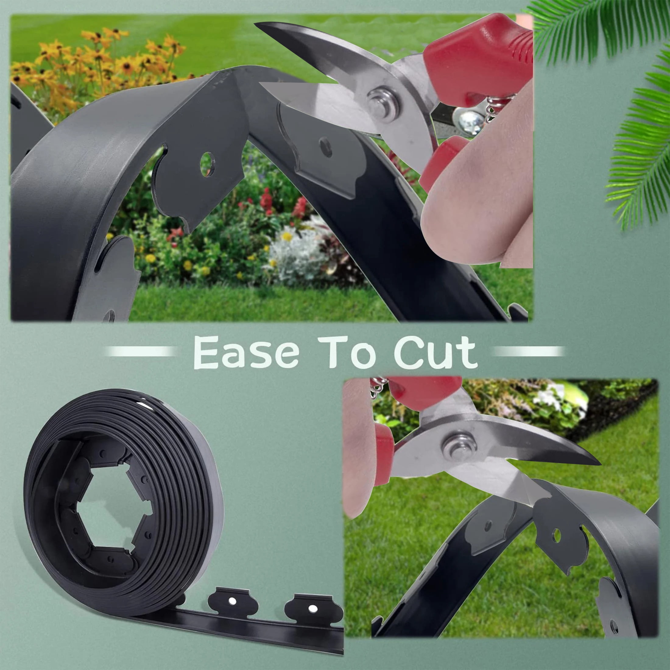 FRTDNE 20FT Landscape Edging No Dig,Include 1Pcs Scissor,20 Spikes,20 ft Lawn Edging for Landscaping, Flower Gardens, Lawn,Black