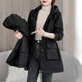 thumbnail image 5 of Fashion Winter Warm Hooded Coats for Womens Plus Size Solid Color Long Sleeved Waist Tied Jacket With Large Collar Hooded Pocket Zipper Jacket Detachable Inner Lining, 5 of 6