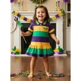 thumbnail image 6 of BemeyourBBs Toddler Baby Girls Mardi Gras Dress Outfits Crocodile Embroidery Short Sleeve Striped Collared Ruffle Dress Summer Clothes, 6 of 9
