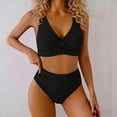 thumbnail image 2 of HJYCHN Womens Bathing Suits High Waisted Bikini Set V Neck Front Two Piece Swimsuit with Adjustable Straps and Bottoms Bikini Sets for Women Black L, 2 of 7