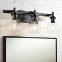 Possini Euro Design Danvers Modern Wall Light Black Hardwire 22 1/2" 3-Light Fixture Clear Globe Glass Shade for Bedroom Bathroom Vanity Living Room