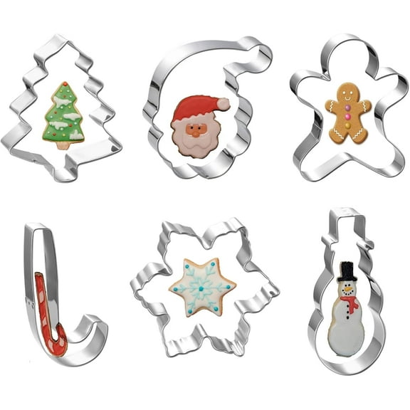 4 Inch Christmas Cookie Cutter Set - 6 Pieces Holiday Christmas Cookie Cutter Shapes - Snowman,Christmas Tree,Gingerbread Man,Candy Cane,Snowflake and Santa Cookies Molds