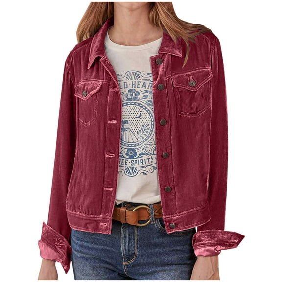 Lindreshi Jackets for Women Casual Fall Clearance Fashion Women Turn Down Collar Long Sleeve Casual Button Coat Blouse