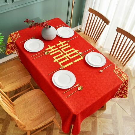 

Opolski Double Happiness Tablecloths Chinese Style Blend Fabric Widely Use Wedding Table Cover for Party
