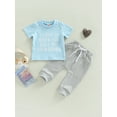 thumbnail image 2 of Bagilaanoe 2pcs Toddler Baby Girl Boy Long Pants Set Letter Bunny Print Short Sleeve T-Shirts Tops + Trousers 6M 12M 18M 24M 3T Kids Casual Easter Outfits, 2 of 8