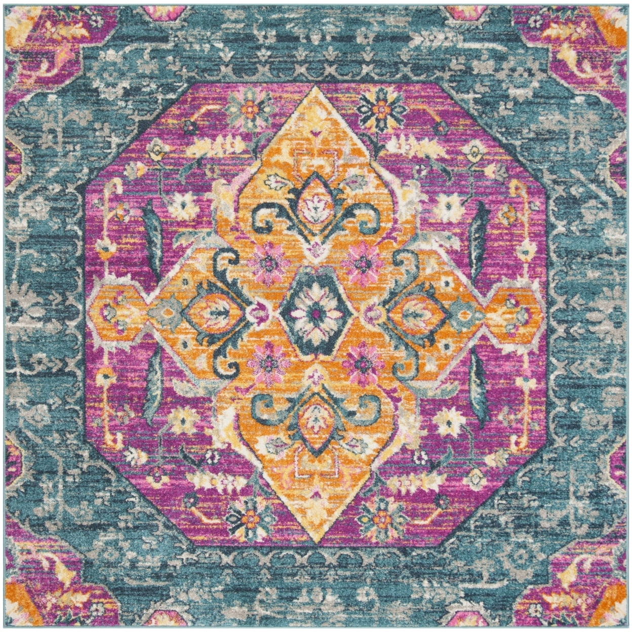 SAFAVIEH Madison Karissa Floral Area Rug, Blue/Fuchsia, 9' x 12'