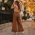 thumbnail image 7 of Women Polka Dot Capri Jeans High Waisted Wide Leg Cropped Denim Ruffle Hem with Pockets Casual Denim Pants, 7 of 7