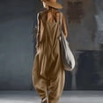 thumbnail image 3 of Women's Sleeveless Jumpsuit, Loose Fit Cotton Linen Overalls with Pockets, Casual Summer Streetwear Jumpsuit, One Piece Romper for Everyday Outfits​-Khaki, 3 of 5