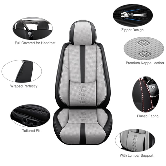 Fit for TOYOTA RAV4 2008 Seat Cover, Gray and Black Car Seat Covers, Leather 5 Piece Full Set With a Headrest and Lumbar Support Non-slip, Beautify the Interior of Old Cars