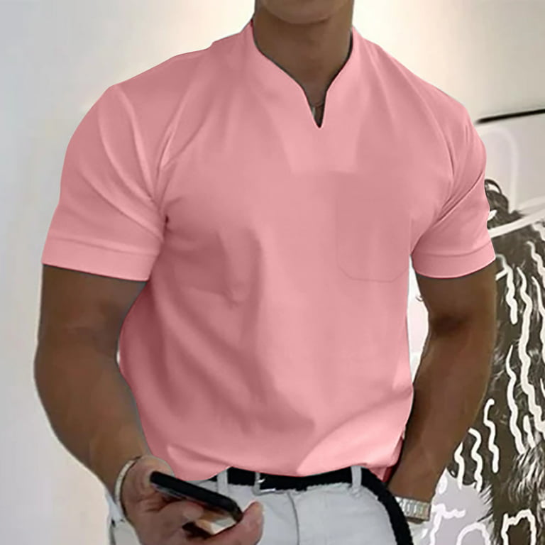 COSFO Cotton Blends Habit Shirts For Men V-Neck Short Sleeve