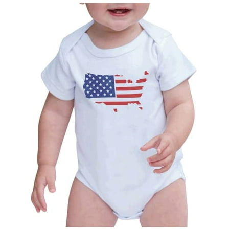 

7 ate 9 Apparel Kids Patriotic 4th of July Outfit - USA Flag Map White Onepiece 0-3 Months