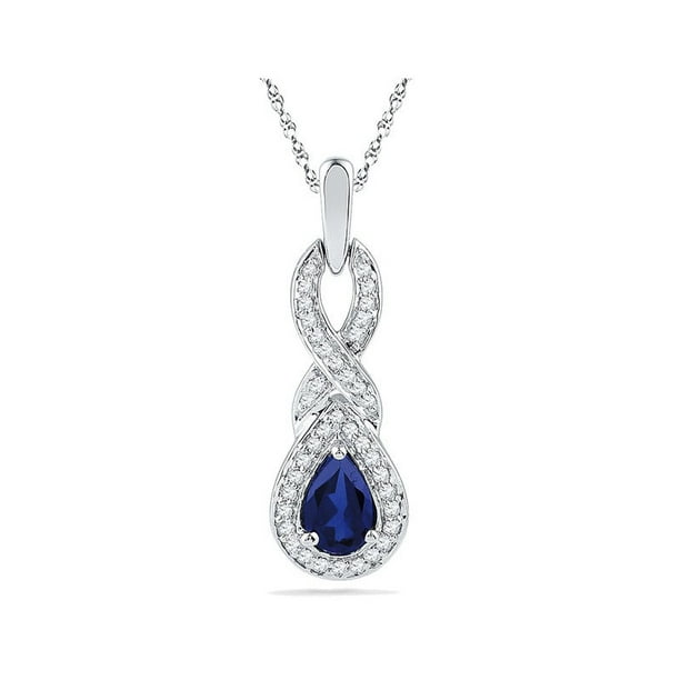 Collier Pendentif Infini Saphir Bleu 1/2 Carat (ctw) en Or Blanc 10 Carats avec Diamants 1/8 Carat (ctw)