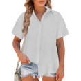 thumbnail image 2 of CHOK Linen Button Down Shirts for Women Summer Casual Short Sleeve V Neck Blouse Tops, 2 of 6
